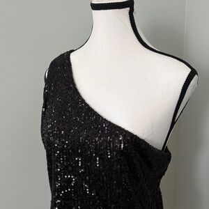 Elodie Black Sequin One-Shoulder top
